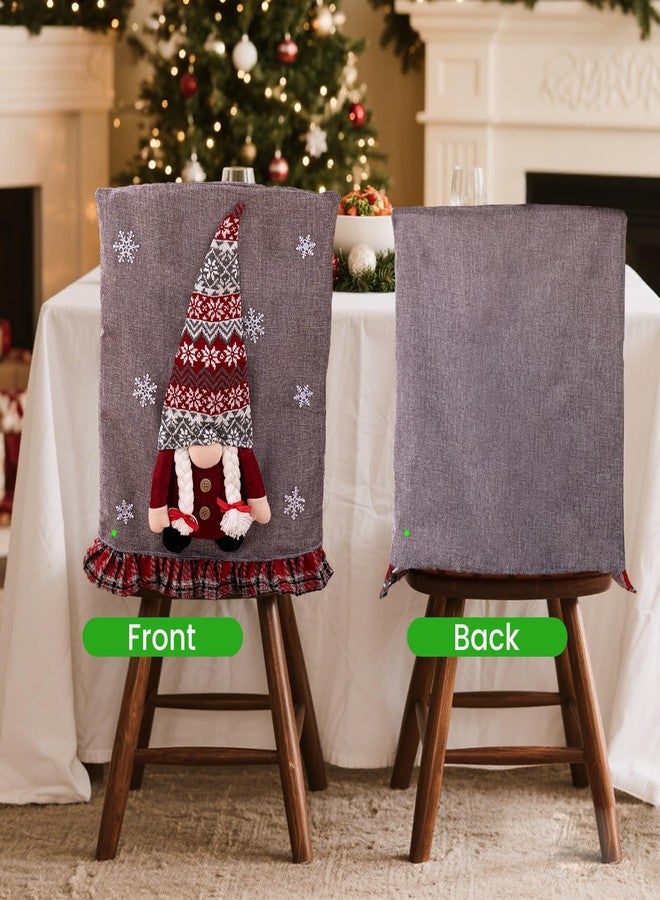 EXP VISION أغطية كراسي غنوم من إكسب فيجن، عبوة من قطعتين، ديكور كرسي عيد الميلاد قابل للتمدد مع أغطية كراسي تومتي غنومز حمراء ورمادية اللون، أغطية سانتا كلوز لغرفة الطعام والمكتب وحفلات أعياد الميلاد (أقزام تومتي ثلاثية الأبعاد) - Image 3